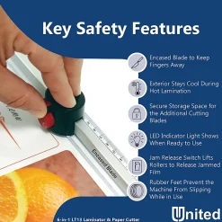 United LT13 6-In-1 Thermal & Cold Laminator With Paper Trimmer And Corner Rounder, 13