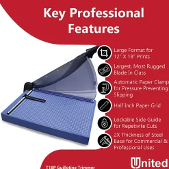 United Professional Guillotine Paper Trimmer, T18P, 18”, Blue