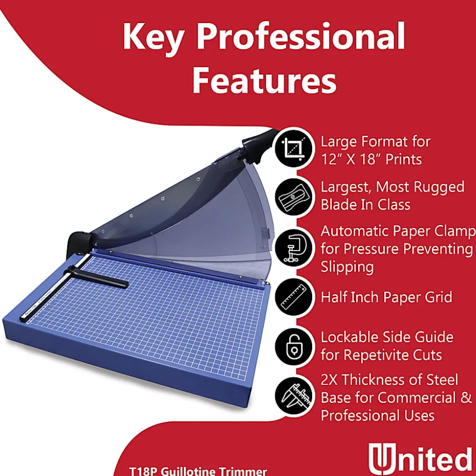 United Professional Guillotine Paper Trimmer, T18P, 18”, Blue
