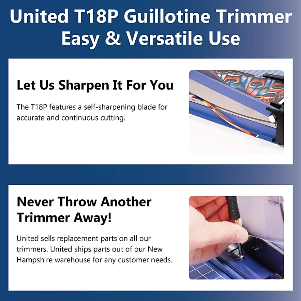 United Professional Guillotine Paper Trimmer, T18P, 18”, Blue