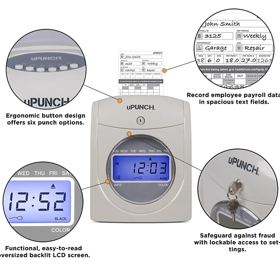 uPunch Calculating Starter Time Clock Set, 50 Employees, 11.25"H x 7"W x 10.25"D, HN2500