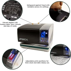 uPunch Digital Time Clock And Date Stamp Bundle, Unlimited Employees, 8”H x 6-13/16”W x 6”W, Black