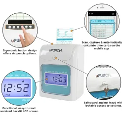 uPunch SB1200 Electronic Auto-Align Punch Time Clock Bundle, Unlimited Employees, 12