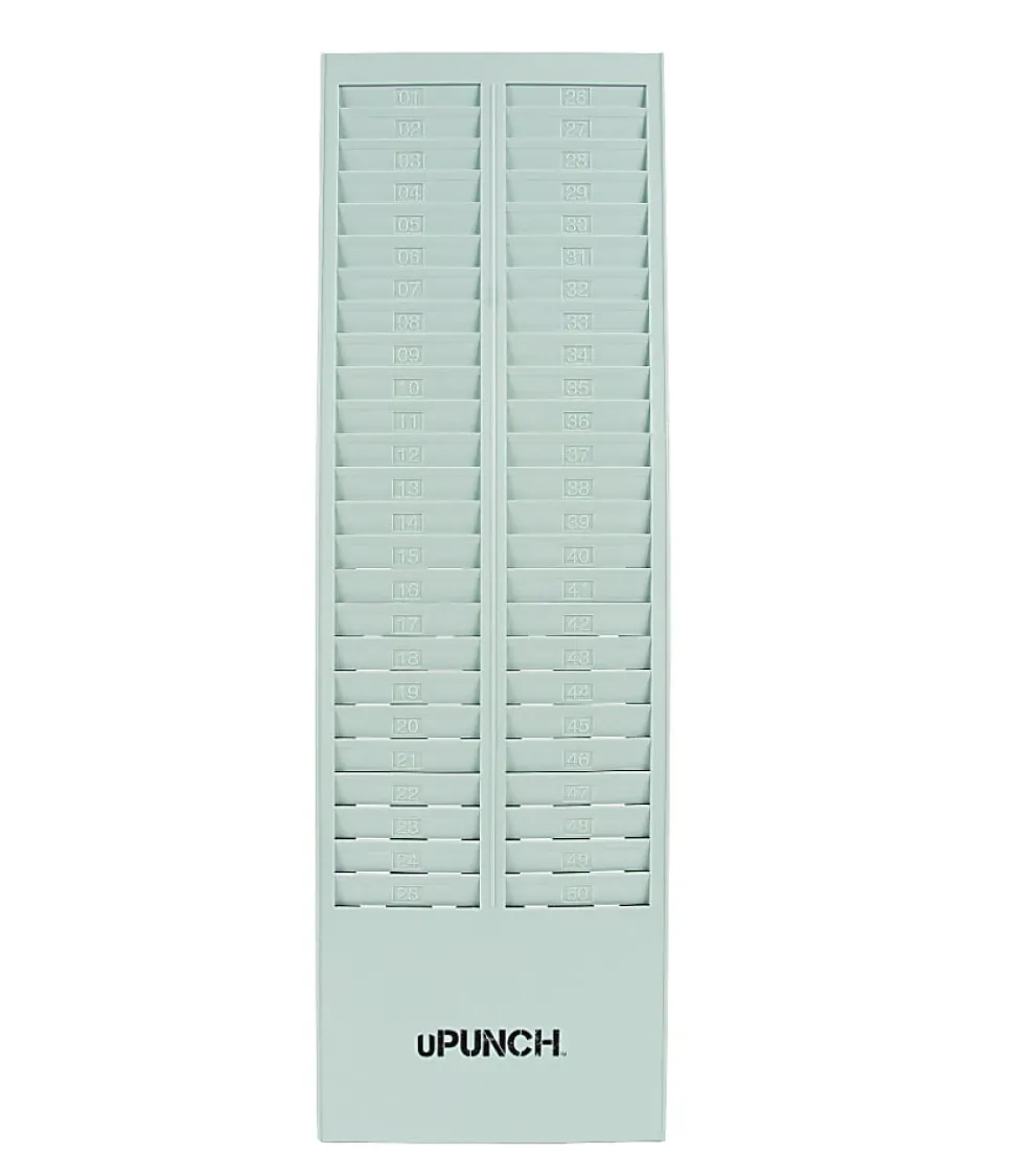 uPunch Time Card Rack, 50 Pockets, 27"H x 8.2"W x 1.4"D, Gray, HNTCR50