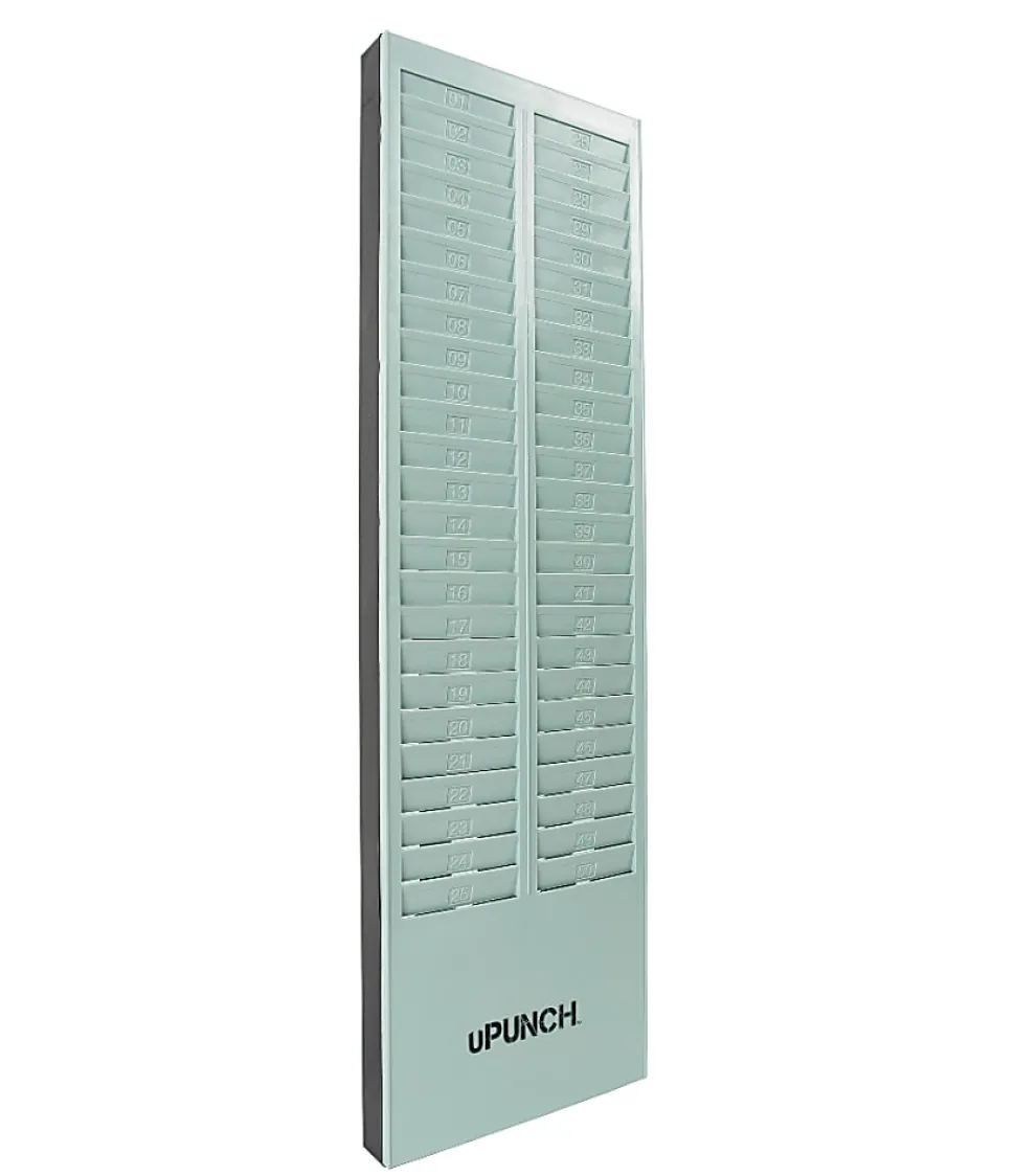 uPunch Time Card Rack, 50 Pockets, 27"H x 8.2"W x 1.4"D, Gray, HNTCR50