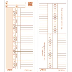 uPunch Time Cards For PK1100 Time Clock, 3-7/16" x 8-1/4", Pack Of 100 Cards