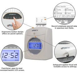 uPunch UB2300 Time Clock Calculating Bundle, Unlimited Employees, 10”H x 11”W x 12”D, Gray
