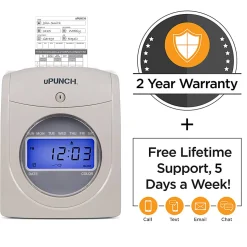 uPunch UB2300 Time Clock Calculating Bundle, Unlimited Employees, 10”H x 11”W x 12”D, Gray