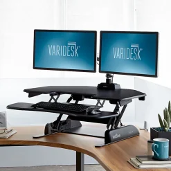 VariDesk Cube Series Corner Standing Desk Riser, 17-1/2"H x 36"W x 33-1/2"D, Black