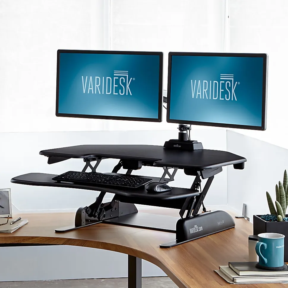 VariDesk Cube Series Corner Standing Desk Riser, 17-1/2"H x 36"W x 33-1/2"D, Black
