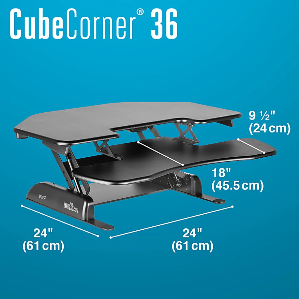 VariDesk Cube Series Corner Standing Desk Riser, 17-1/2"H x 36"W x 33-1/2"D, Black
