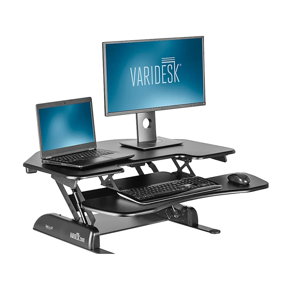 VariDesk Cube Series Corner Standing Desk Riser, 17-1/2"H x 36"W x 33-1/2"D, Black