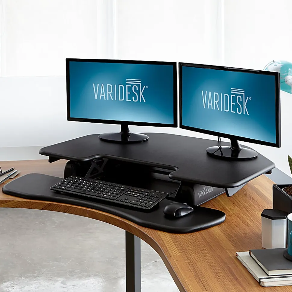 VariDesk Cube Series Corner Standing Desk Riser, 17-1/2"H x 36"W x 33-1/2"D, Black