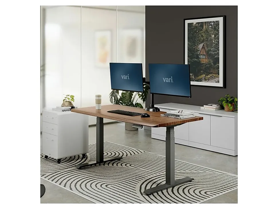 VARI Electric Standing Desk With ComfortEdge, 60"W, Walnut