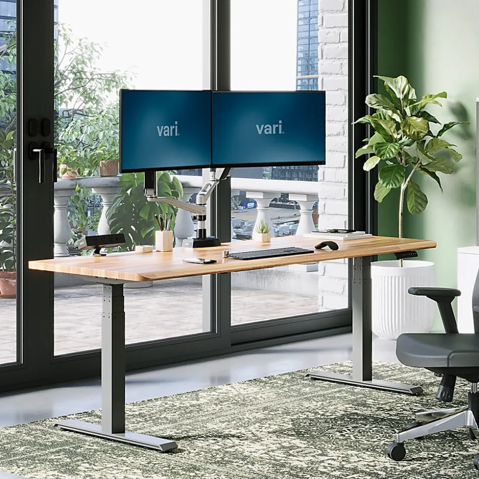 VARI Electric Standing Desk With ComfortEdge, 72"W, Butcher Block