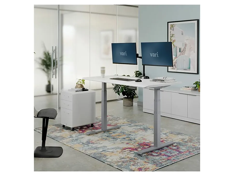 VARI Electric Standing Desk With ComfortEdge, 60"W, White