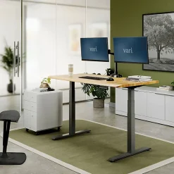 VARI Electric Standing Desk With ComfortEdge, 60"W, Butcher Block