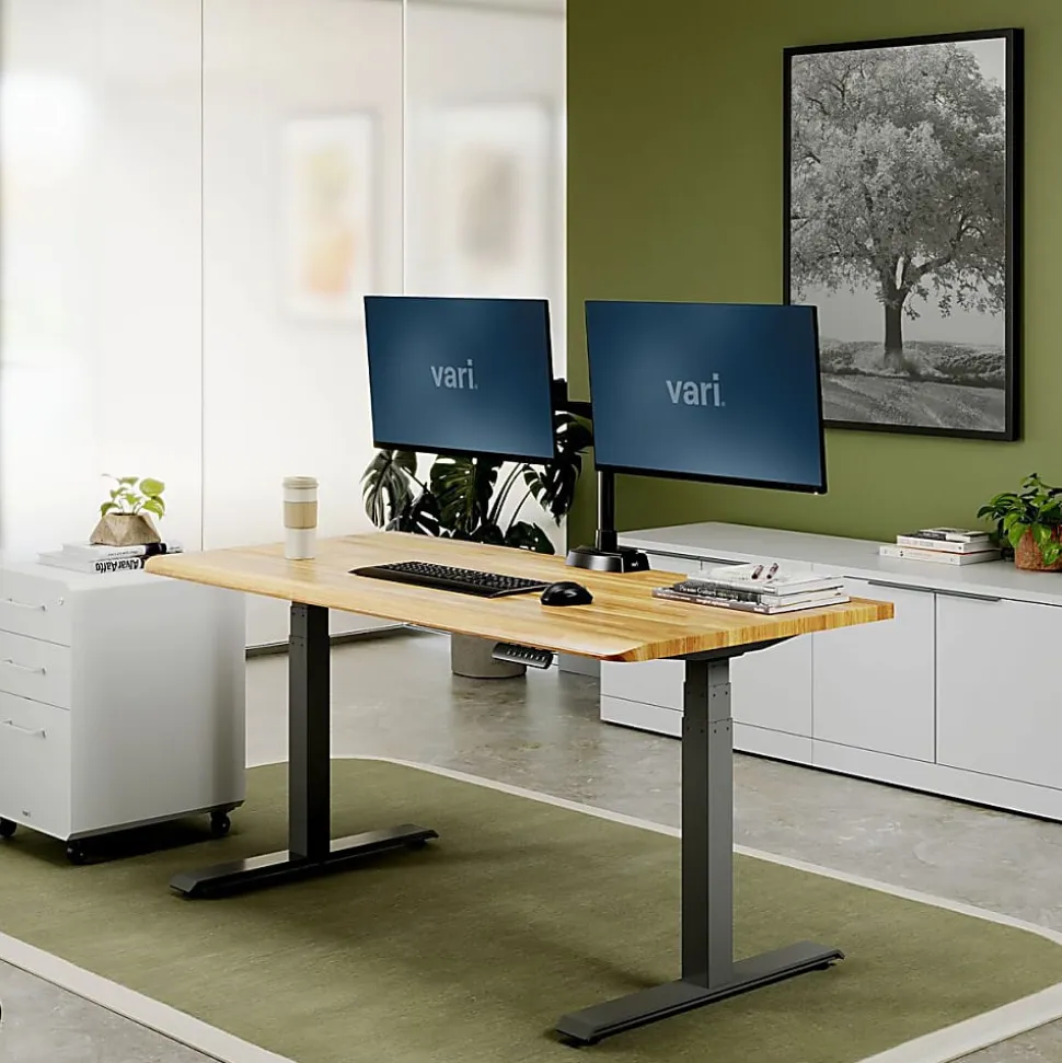 VARI Electric Standing Desk With ComfortEdge, 60"W, Butcher Block