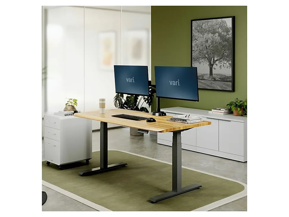 VARI Electric Standing Desk With ComfortEdge, 60"W, Butcher Block