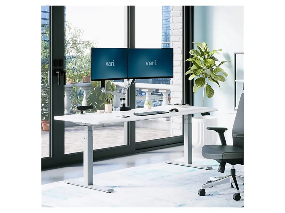VARI Electric Standing Desk With ComfortEdge, 72"W, White