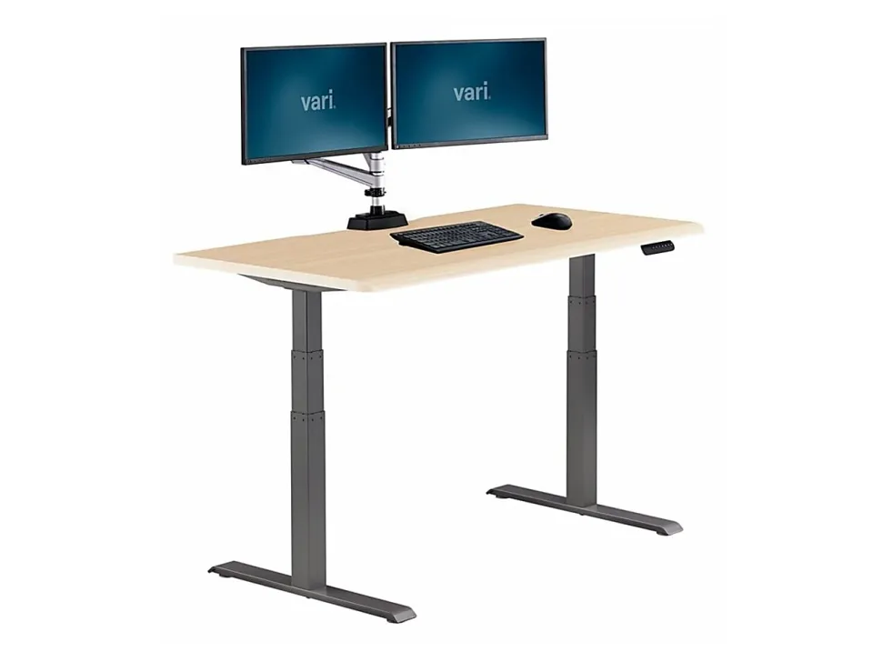 VARI Electric Standing Desk With ComfortEdge, 48"W, Reclaimed Wood