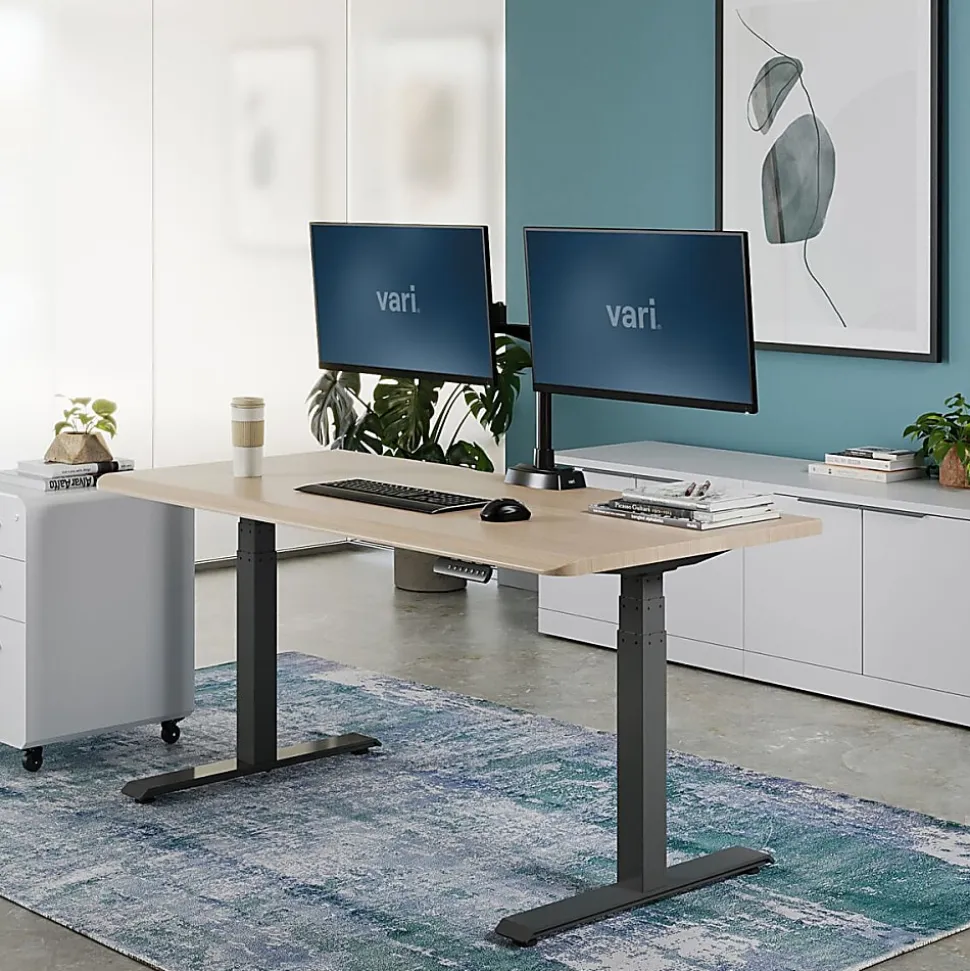 VARI Electric Standing Desk With ComfortEdge, 48"W, Reclaimed Wood