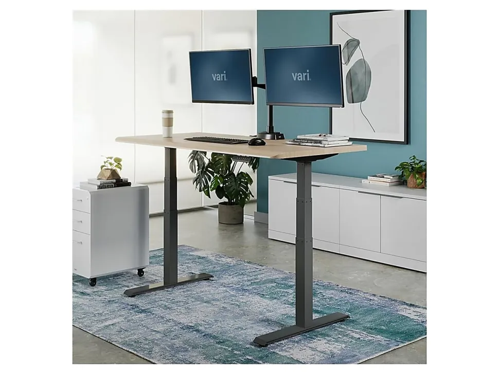 VARI Electric Standing Desk With ComfortEdge, 48"W, Reclaimed Wood