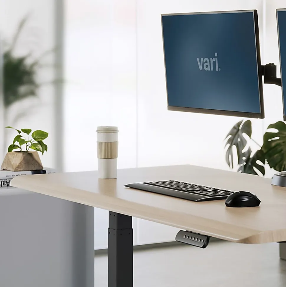 VARI Electric Standing Desk With ComfortEdge, 48"W, Reclaimed Wood