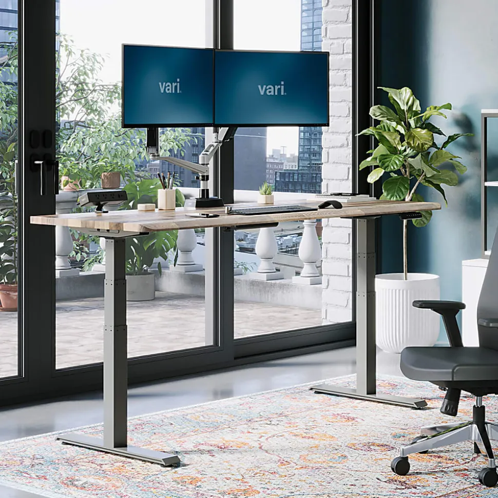 VARI Electric Standing Desk With ComfortEdge, 72"W, Reclaimed Wood