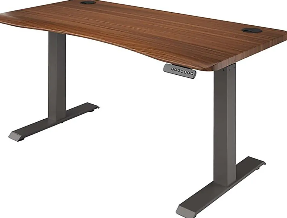 Vari Ergo Electric 54”W Adjustable Height Standing Desk, Darkwood/Slate