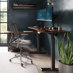Vari Ergo Electric 54”W Adjustable Height Standing Desk, Darkwood/Slate