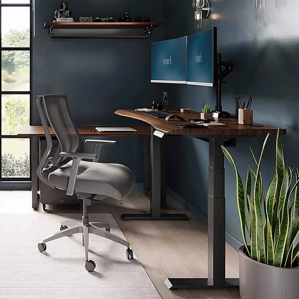 Vari Ergo Electric 54”W Adjustable Height Standing Desk, Darkwood/Slate