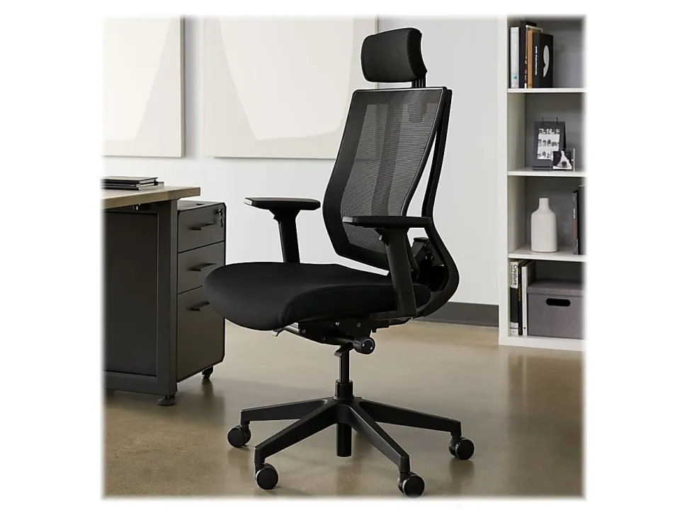 VARI Ergonomic Nylon High-Back Task Chair, With Headrest, Black