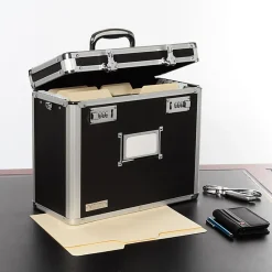 Vaultz® Locking Storage File Tote, Letter Size, 12 1/4" x 13 3/4" x 7 1/4", Black