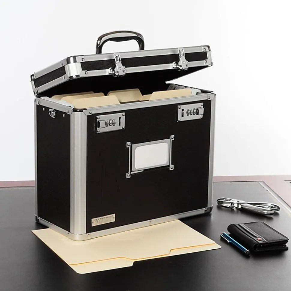 Vaultz® Locking Storage File Tote, Letter Size, 12 1/4" x 13 3/4" x 7 1/4", Black