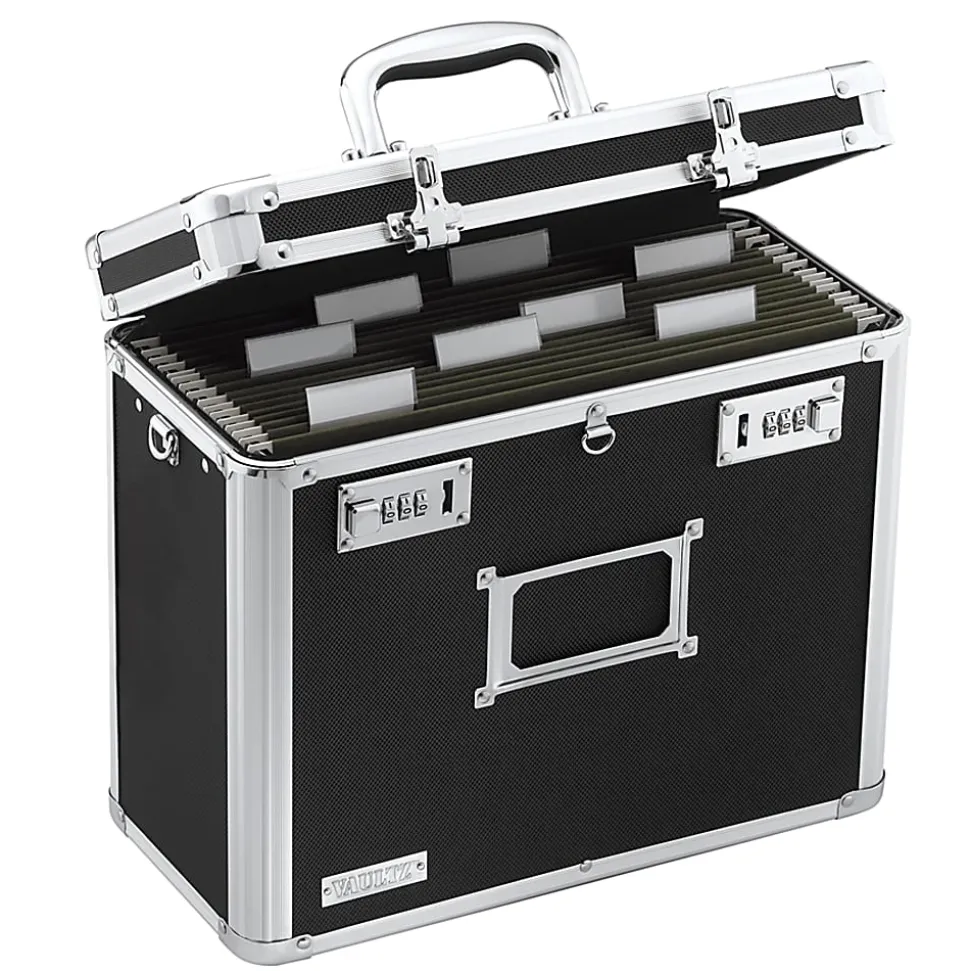 Vaultz® Locking Storage File Tote, Letter Size, 12 1/4" x 13 3/4" x 7 1/4", Black