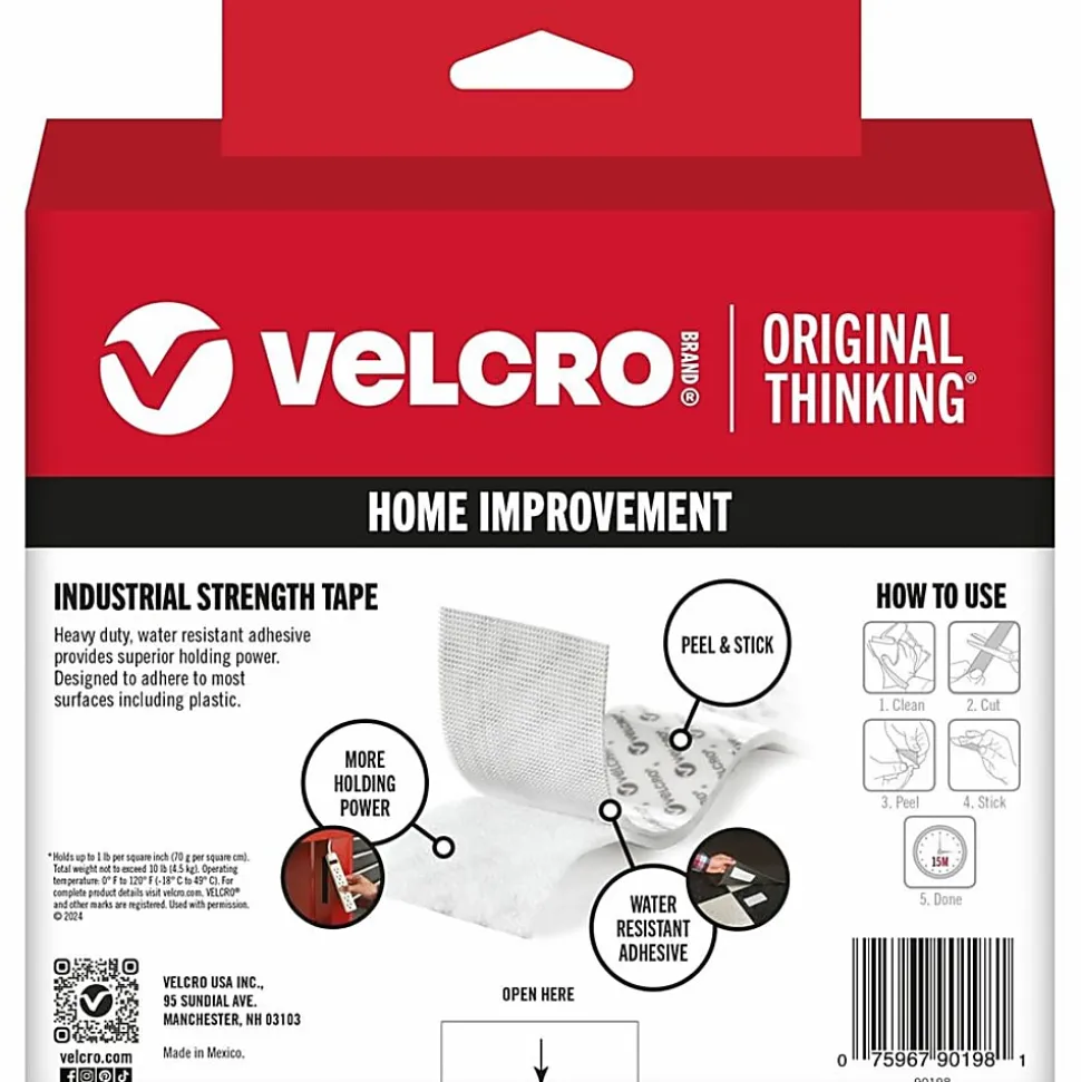 VELCRO® Brand Industrial Strength Velcro Self Stick Tape, 2" x 15', White