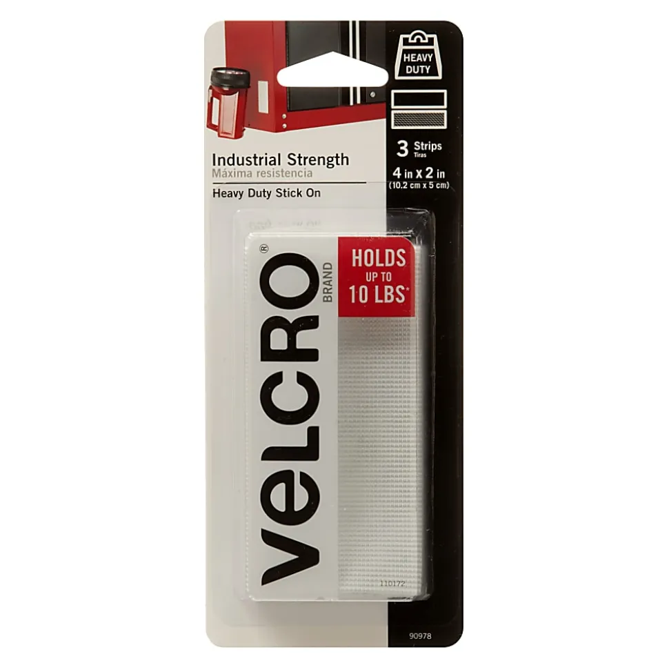 VELCRO® Brand Industrial Strength Tape, 4" x 2", White, Pack Of 3 Strips