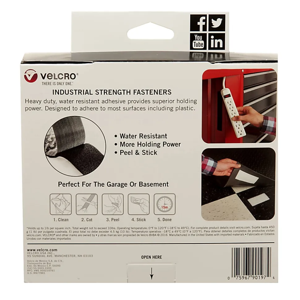 VELCRO® Brand Industrial Strength Velcro Self Stick Tape, 2" x 15', Black