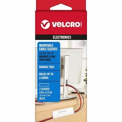 VELCRO® Brand Mountable Cable Sleeves, 8” x 4-3/4”, White, Pack Of 2 Sleeves, VEL-30796-USA