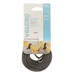 VELCRO® Brand One-Wrap Thin Ties, 8" x 1/2", Gray/Black, Pack Of 50 Ties
