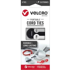 VELCRO® Brand Portable Cord Ties, Assorted Colors, Pack Of 6 Ties