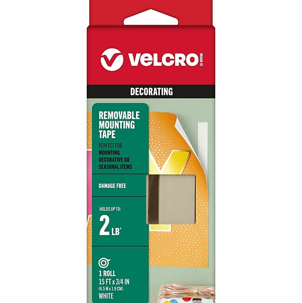 VELCRO® Brand Removable Mounting Tape, 0.75" x 15', White