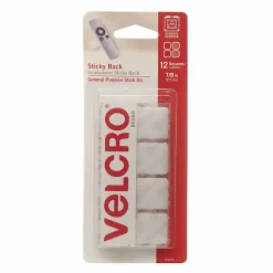 VELCRO® Brand STICKY BACK® Fasteners, Square, 0.88", White, 12 Fasteners Per Pack, Set Of 6 Packs