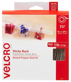 VELCRO® Brand STICKY BACK® Fastener Roll, 3/4" x 15', White, Total Qty 1