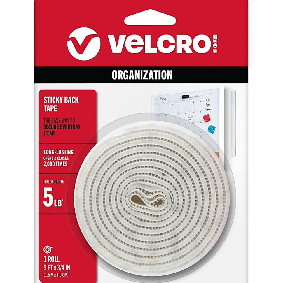 VELCRO® Brand Sticky Back Fastener Tape Roll, 3/4" x 5', White