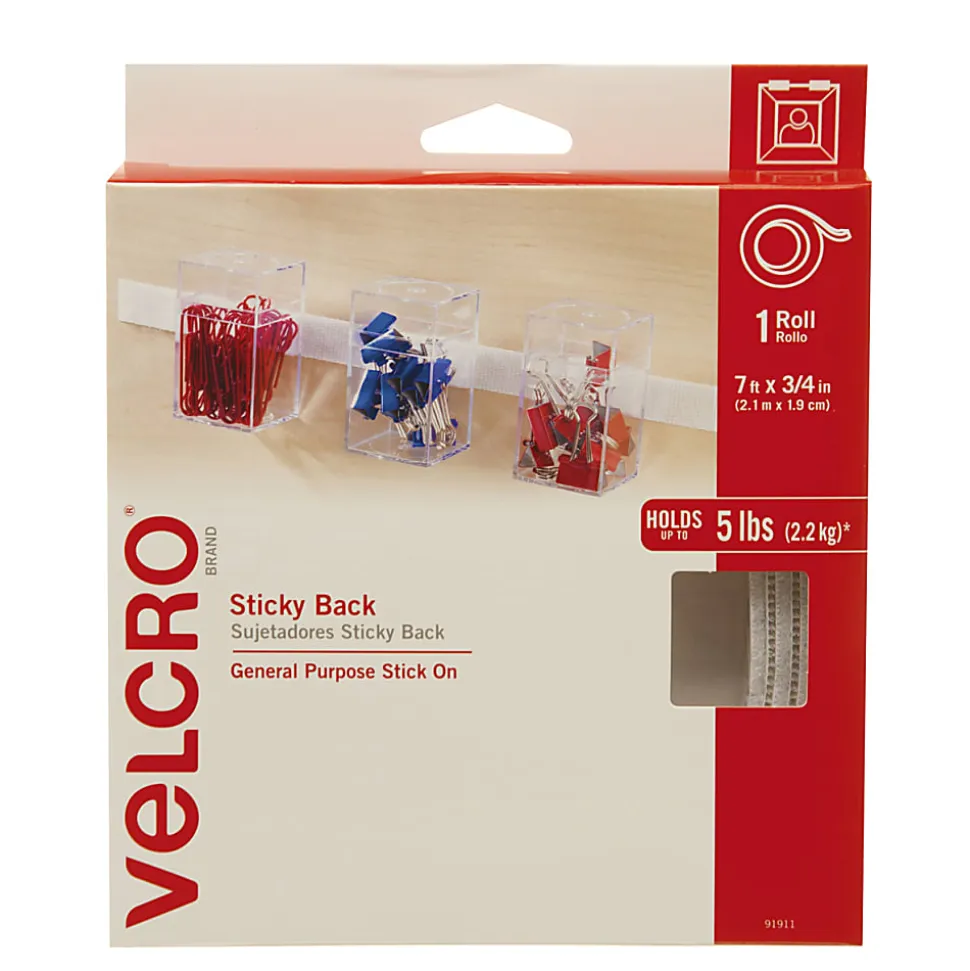 VELCRO® Brand Sticky Back Fastener Tape Roll, 3/4" x 5', White