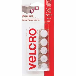 VELCRO® Brand STICKY BACK® Fasteners, 5/8", Coin, White, Pack of 15