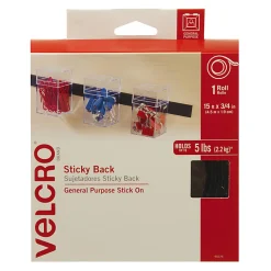 VELCRO® Brand STICKY BACK® Tape Roll, 3/4" x 15', Black