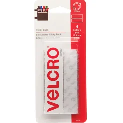 VELCRO® Brand Sticky Back™ Tape, 3/4" x 3 1/2", White, 4 Strips Per Pack, Set Of 6 Packs